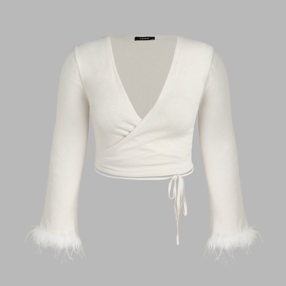 Cider Gentle Swan Feather Trim Knit Long Sleeve Top size 4XL